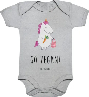 Produktbild von Mr. & Mrs. Panda babykleidung body Einhorn Vegan 12. - 18. Monat - Heather Grey - Geschenk, Veganer, Strampler Baby, Babybody, Gesund Leben, Baumwollbody, Babystrampler