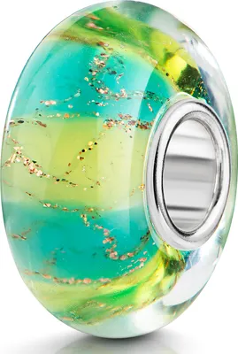 Produktbild von MATERIA by Matthias Wagner Glas Bead Perle Streifen in türkis grün Glitzer Anhänger für European Beads Armband 351