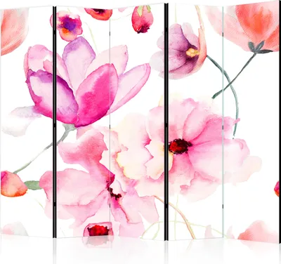 Produktbild von 5-teiliger Doppelseitiger Vlies Paravent - Pink Flowers II 225x172 cm Blumen p-B-0054-z-c