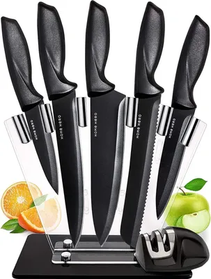 Produktbild von Professionelles 7-teiliges Küchenmesser-Set mit Acryl-Messblock und Messschleifer - Rostfreies Stahlmesser-Set - Schilmes-Brotmesser - Fleischmesser