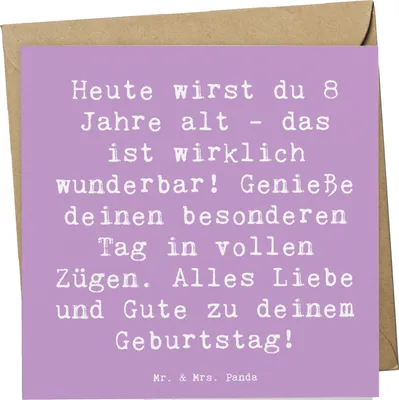 Produktbild von Mr. & Mrs. Panda doppelkarte Spruch 8. Geburtstag Feier - Lavendeltraum - Geschenk, feiern, anlasskarte, Glückwunsch, Grußkarte, Happy Birthday, Glückwunschkarte, Spaß