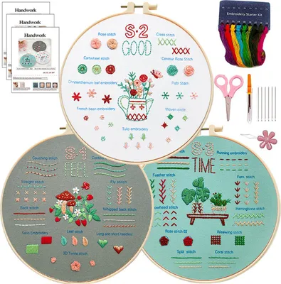 Produktbild von Stickset für Anfänger mit gestempelten Stickmustern, Starter-Set. Nadelstich-Kreuzstich für Kinder und Erwachsene