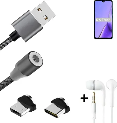Produktbild von K-S-Trade® Hochwertiges Magnet-Lade-kabel Sync-Kabel Daten-Kabel + Kopfhörer für Cubot Note 7 mit USB-Typ-C-Anschluss und Micro-USB-Anschluss 2A