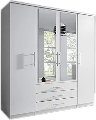 Produktbild von MOEBLO Drehtürenschrank RUTH 4D – Kleiderschrank 4-türig Schrank Garderobe Schlafzimmer mit Spiegel und Schubladen (BxHxT): 200x210x64 cm (Weiß)