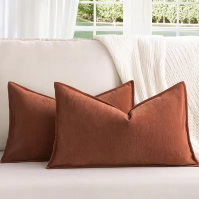 Produktbild von Kissenbezug 40x60 cm Rost Chenille 2er Set Dekokissen Sofakissen Weich
