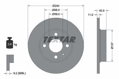 Produktbild von 2x TEXTAR Bremsscheibe 92061103 hinten für FORD KA (RU8) für FIAT PANDA (169)