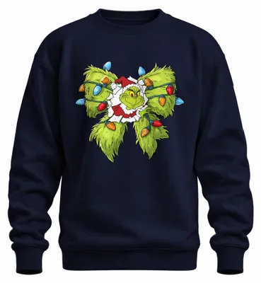 Productafbeelding van Grinch Kerstmis, ondeugend, grappig, lichtketting, doorbraak, cadeau, uni sweatshirt, trui, marineblauw, XXL