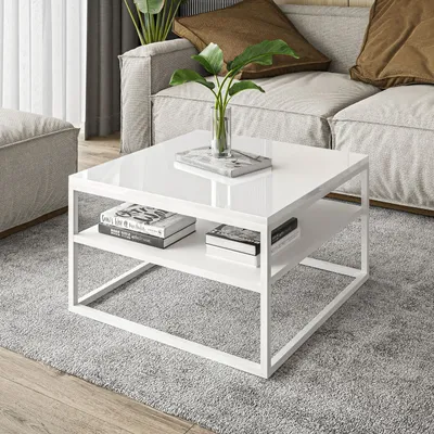 Produktbild von Couchtisch NOVA mit Ablage Weiß/Schwarz Hochglanz, Weiß / Weiß Hochglanz