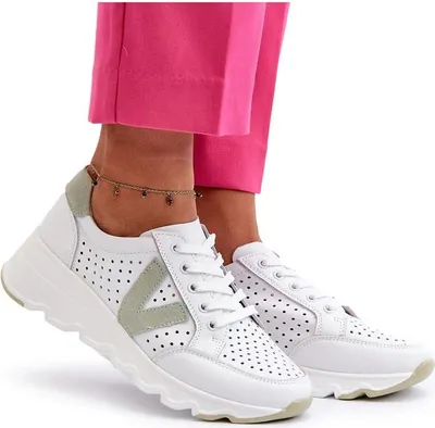 Zdjęcie produktu dla Damskie Skórzane Lekkie Buty Sportowe Białe Eleonori 37