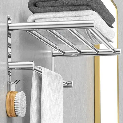 Obrázok produktu pre Unyqoos® Nastaviteľný držiak na uteráky z nehrdzavejúcej ocele (43–76 cm) – dvojitá tyč, montáž bez vŕtania, vhodný do kúpeľne a kuchyne