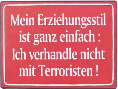 Produktbild von Blechschild - Mein Erziehungsstil ist ganz einfach -  Wandschild im Shabby Look