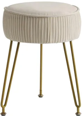 Produktbild von Samtfüßiger runder Hocker, Schminktisch-Beistelltisch, Samt-Anziehtisch-Stuhl, Hocker-Sofa, goldene Stahlbeine, cremeweiß, Modell L/G-30M