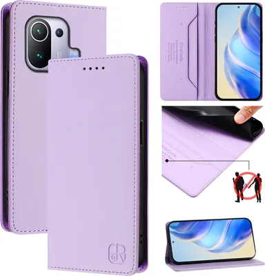 Produktbild von Lederhülle für Xiaomi 11 Pro Hülle Flip Brieftasche Kartenfächern Ständer Schutzhülle Violett