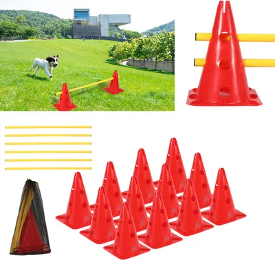 Obrázek produktu pro Jayseuw 6dílná sada překážek agility slalomové tyče pro výcvik psů překážky, plast pro koordinační trénink