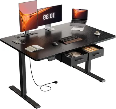Image de Bureau électrique - Bureau réglable en hauteur - Travail ergonomique - Prise intégrée - 120 x 80 cm - Noir