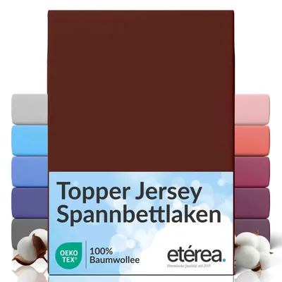 Produktbild von etérea Topper Jersey Spannbettlaken 200x220 cm – 100 % Baumwolle, formstabil & pflegeleicht - Bordeaux