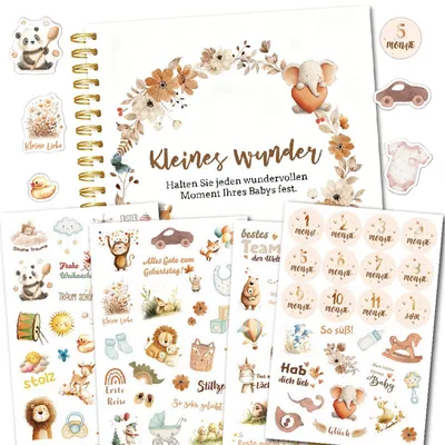 Produktbild von Baby Erinnerungsalbum & Scrapbook Set – DIY Stickeralbum für Neugeborene mit Meilensteinen und Fotos