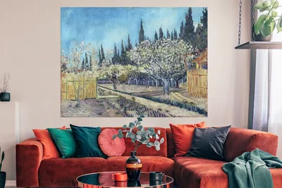 Produktbild von MuchoWow® Poster Obstgarten vor Zypressen - Vincent van Gogh 160x120 cm - Foto Plakat