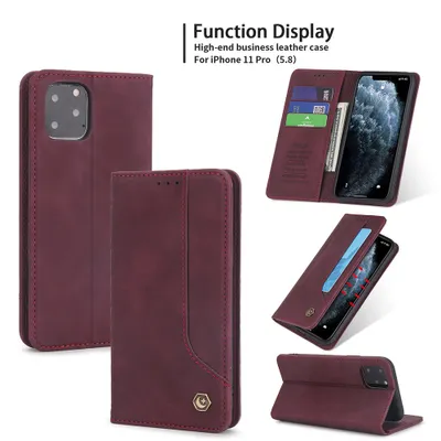 Obrázek produktu pro RetroPolyuretankožené pouzdro pro iPhone 11 Pro peněženkový design pouzdro s držákem na karty a stojánkem červené