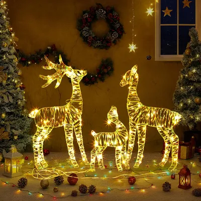 Produktbild von LEADZM 3-teiliges Weihnachtsbeleuchtung Rentier Irisieren, mit 150 LEDs, Weihnachten Deko für Außen und Innen, 40cm/66cm/70cm