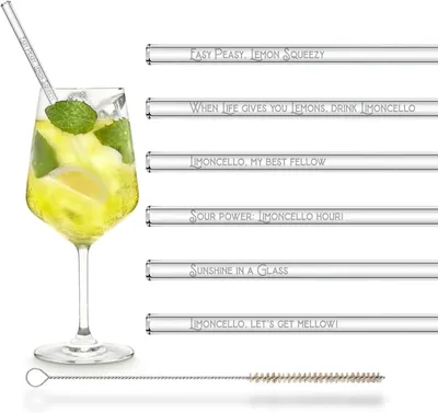 Productafbeelding van Limoncello-Editie - 6 x 20 cm met sprankelende Limoncello-citaten - Herbruikbaar & vaatwasmachinebestendig glazen rietjes Cadeauset Cadeau
