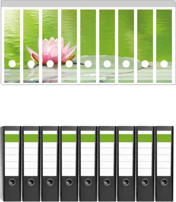 Produktbild von Wallario 9 Stück breite Ordner inkl. Klebeetiketten mit Motive Seerose auf dem Wasser -  Set mit Rückenschildern / Ordnerrücken Stickern
