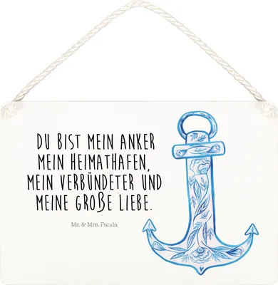 Produktbild von Mr. & Mrs. Panda Schild Anker Blau DIN A5 - Weiß - Geschenk, Holzschild, Wandbild Holz, holzbild, Lustige Sprüche, Türschild, wandtafel