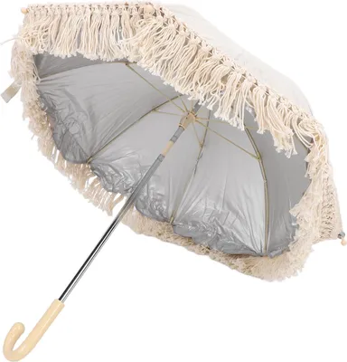 Immagine prodotto di Ombrellone per bambini all'aperto con frange resistente ai raggi UV per bambini Ombrellone da spiaggia per oggetti di scena fotografici Giardino marino Beige