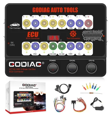 Produktbild von Tester-Protokoll GODIAG GT100 OBD II Break-Out-Box, ECU-Verbindungsschnittstelle, Spannungsmessung, Diagnoseerweiterung und Stromversorgung beim Batteriewechsel