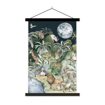 Produktbild von MuchoWow® Textilposter Kinder - Dschungel - Natur - Tiere - Pflanzen 40x60 cm mit schwarzem Rahmen - Wanddekorationen