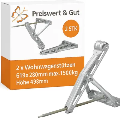Produktbild von Höhenverstellbare Nivellierstützen 2 Stück für Wohnwagen & Anhänger bis 1500 kg je Stütze mit Trapezgewinde aus verzinktem Stahl