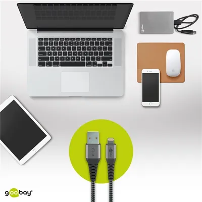 Produktbild von Goobay 49267, 0,5 m, USB A, Lightning, Männlich, Männlich/Weiblich, Schwarz, Grau