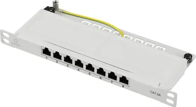 Produktbild von Renkforce RF-4996630, 8-fach Patchpanel, 254 mm (10), CAT 6a, 0,5 HE, Grau, bestückt