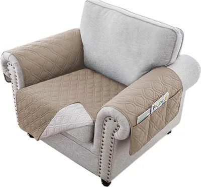 Produktbild von Sesselschoner 1 Sitzer Sofaschoner Universal Wasserdicht Reversibel Gesteppte Gepolsterter Sofaschutz Sesselauflage Möbelschutz, Khaki