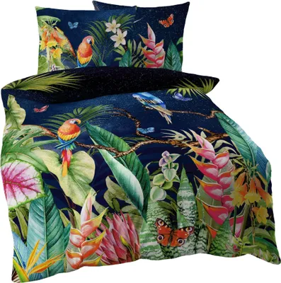 Produktbild von Kaeppel Mako Satin Digitaldruck Bettwäsche 2 tlg. Tropical Galaxy Dschungel Papagei Bunt Regenwald, Größe:135x200cm Bettwäsche