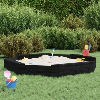 Produktbild von "im Sonderangebot"Sandkasten mit Sitzen Schwarz Achteck Massivholz Kiefer NEU749877 - Sandkästen