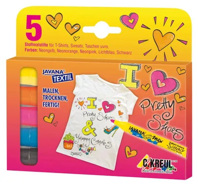 Produktbild von Kreul Javana Stoffmalstifte Sunny medium 5er Set Fashion Girl, für helle Stoffe, texi mäx