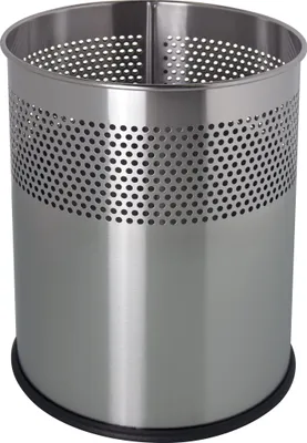 Imagen del producto de Cubo de basura de 15 litros, forma redonda, acero inoxidable plateado, dimensiones: 321 x 255 mm