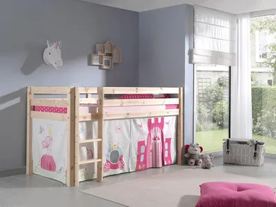 Produktbild von Vipack Spielbett Pino, Liegefläche 90x200 cm mit Textilset Vorhang "Princes"