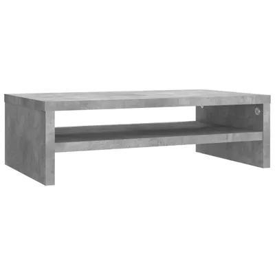 A concrete-gray monitor stand with two shelves, shown against a white background.