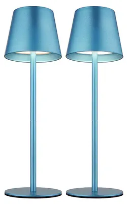 Produktbild von 2er Set LED Tischlampe, blau, Akku, Touchdimmer, Flaschenaufsatz
