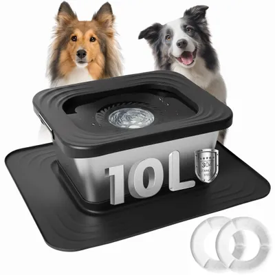 Imagen del producto de Omgoods - Plato de agua de acero inoxidable a prueba de salpicaduras para perros, 10 litros
