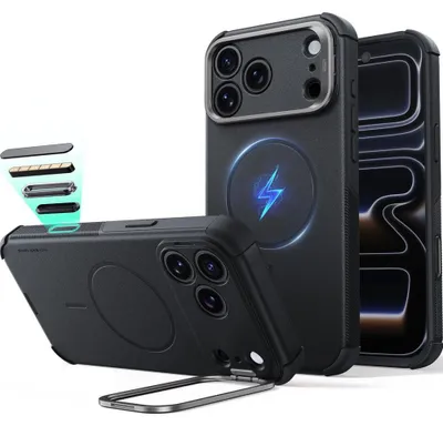 Obrázok produktu pre Puzdro na telefón iPhone 18 Pro / 17 Pro, značka ESR, model Cyber Tough, s integrovaným stojanom a technológiou MagSafe, farba: čierna