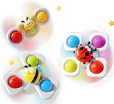 Produktbild von Schwimmtier Echehi 3 Stück Baby-Saugnapf-Spinner, Baby-Badespielzeug, sensorisches Spielzeug für Kleinkinder, Insekten
