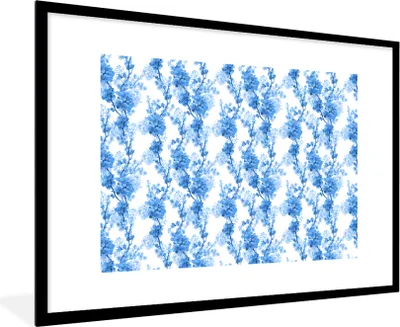 Produktbild von MuchoWow® MuchoWow® Gerahmtes Poster Blumen - Blüte - Blau - Collage 90x60 cm - Poster mit zchwarzem Bilderrahmen - Wanddekoration - Fotos