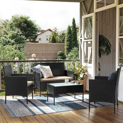 Produktbild von SONGMICS (4-tlg) Gartenlounge-Set, Balkonmöbel, aus PE-Polyrattan, schwarz-taupe