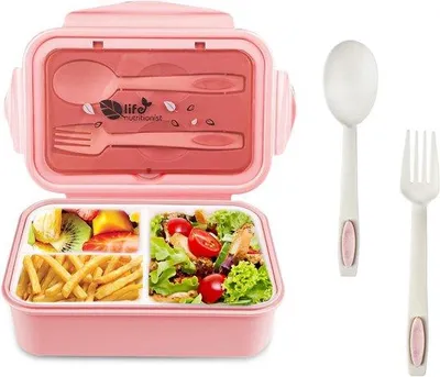 Produktbild von Famanu Bento Lunchbox mit 3 Fächern und Besteck - Auslaufsicher und BPA-frei - Grün