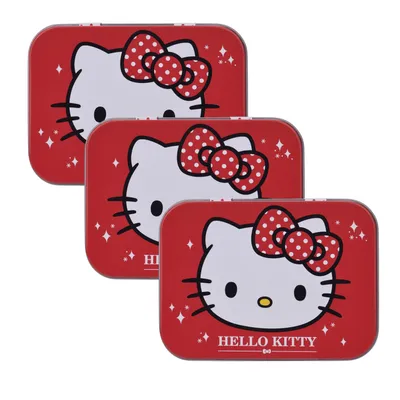 Produktbild von 3x Home-Flair Hello Kitty Kinder Pflaster-Box mit 24 bunten Motiv-Pflastern in Metalldose – Hautfreundlich & Wasserabweisend