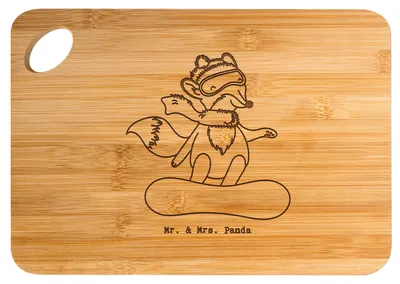 Produktbild von Mr. & Mrs. Panda Schneidebrett Hase Snowboarden - Transparent - Geschenk, Hackbrett, Snowboardschule, Küchenbrett, schneidbrett, Brett, Frühstücksbrettchen, Snowboard