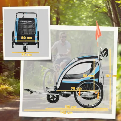Produktbild von Fahrradanhänger 2 Kinder Kinderanhänger Kinderwagen Stahl